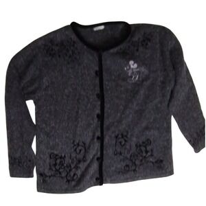 Disney Mickey Mouse Cardigan Sweater Womens Gray Black‎ Button Down Jacket